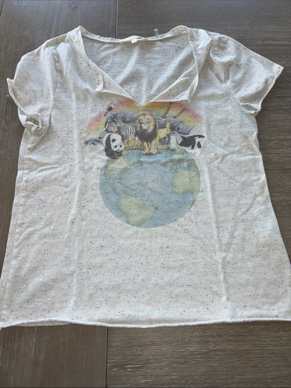 LoveShackFancy Cream Short-Sleeve Tee with Rainbow Animal Globe Graphic